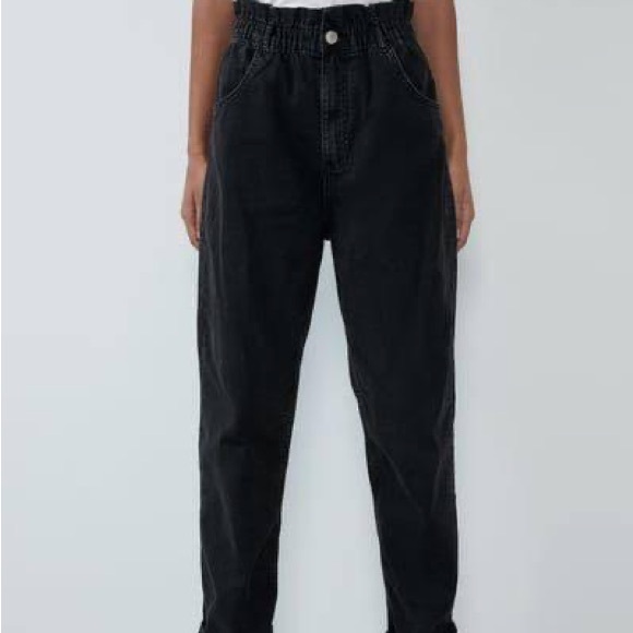 Zara high waisted women’s black baggy jeans pants elastic waist - Picture 2 of 14
